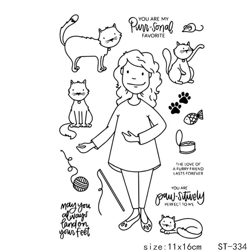 

ZhuoAng Woman And Cat Transparent Clear Stamps / Silicone Seals for DIY scrapbooking photo album/Card Making