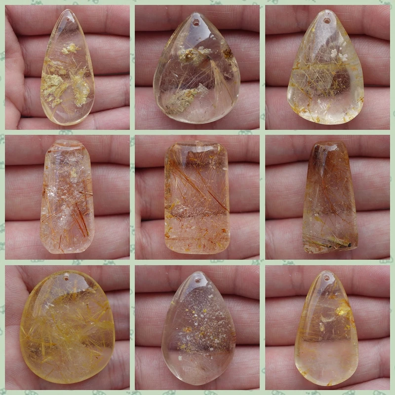 9pcs/lot Free Shipping Rutile Quartz Crystal Jewelry Necklace Pendants Men Women Pendant 29-46mm | Украшения и аксессуары