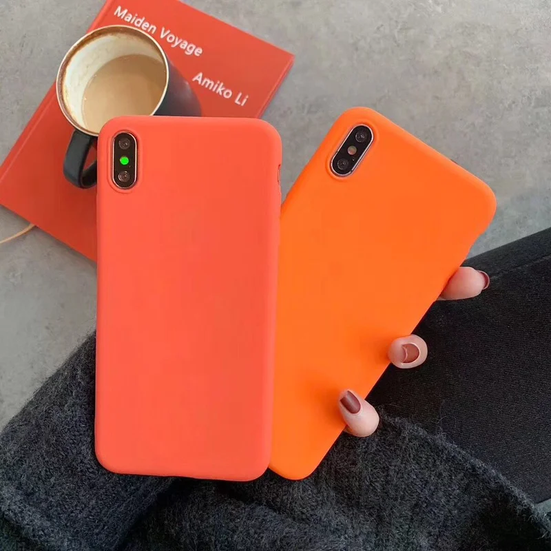 

Simple Fashion Coral Orange Matte Phone Case For iPhone 6 6S 7 8 Plus 7 X XS MAX Case TPU Soft Back Cover Protect Case Cover New