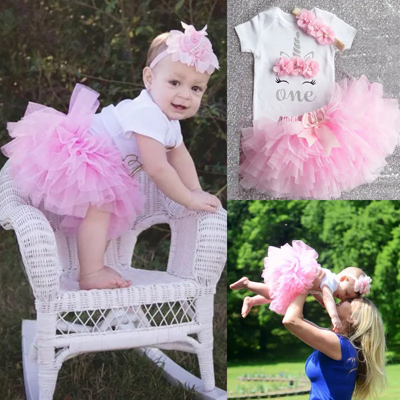 Little Princess Floral Unicorn Dress For Baby Girls 1 Year Birthday