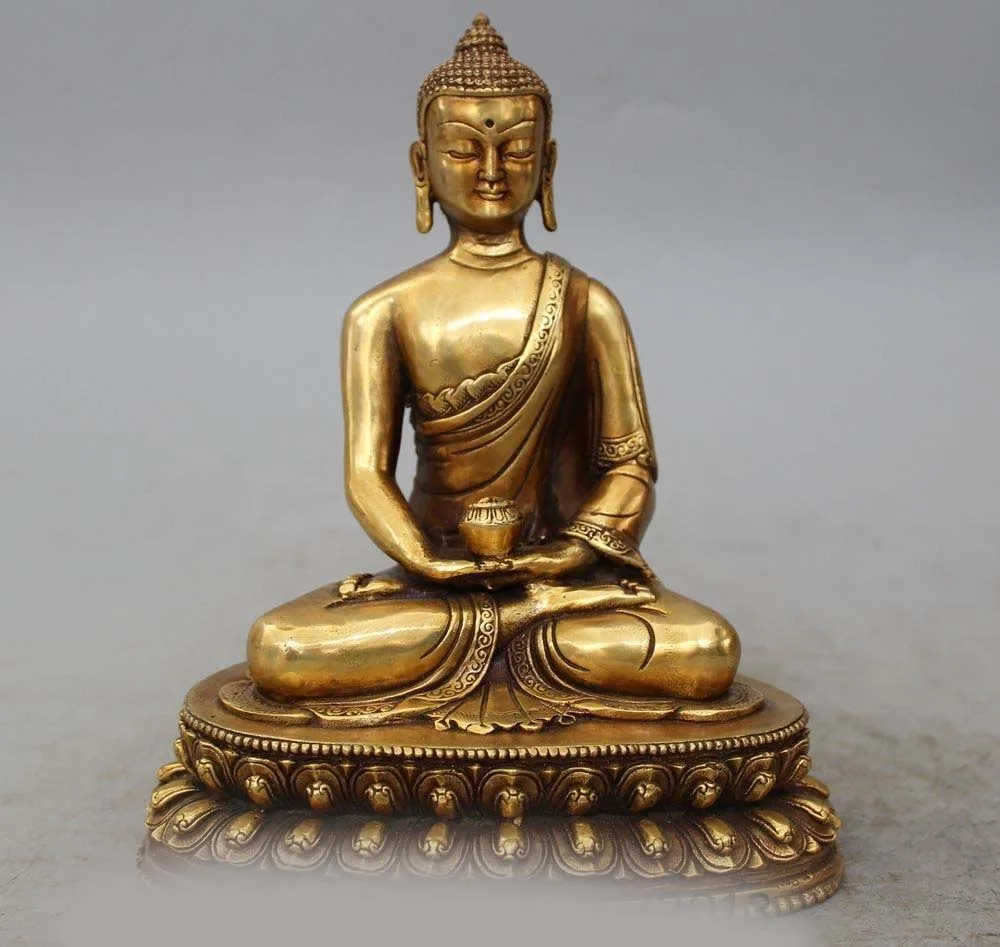 

9" Tibet Tibetan Buddhism Bronze Gild Seat Shakyamuni Amitabha Buddha Statue