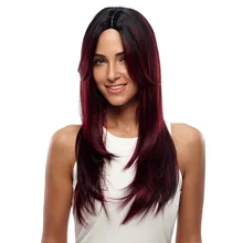 FREEDOM Heat Resistant Synthetic Wigs For Women Natural Long Straight 24″ Ombre Hair Black Brown Lace Front 150% Heavy Density