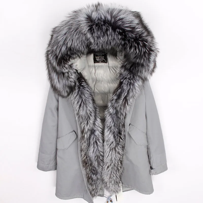 Длинная новая зимняя куртка Женская парка утиный пух Воротник мех лисы Меховое пальто Одежда для улицы