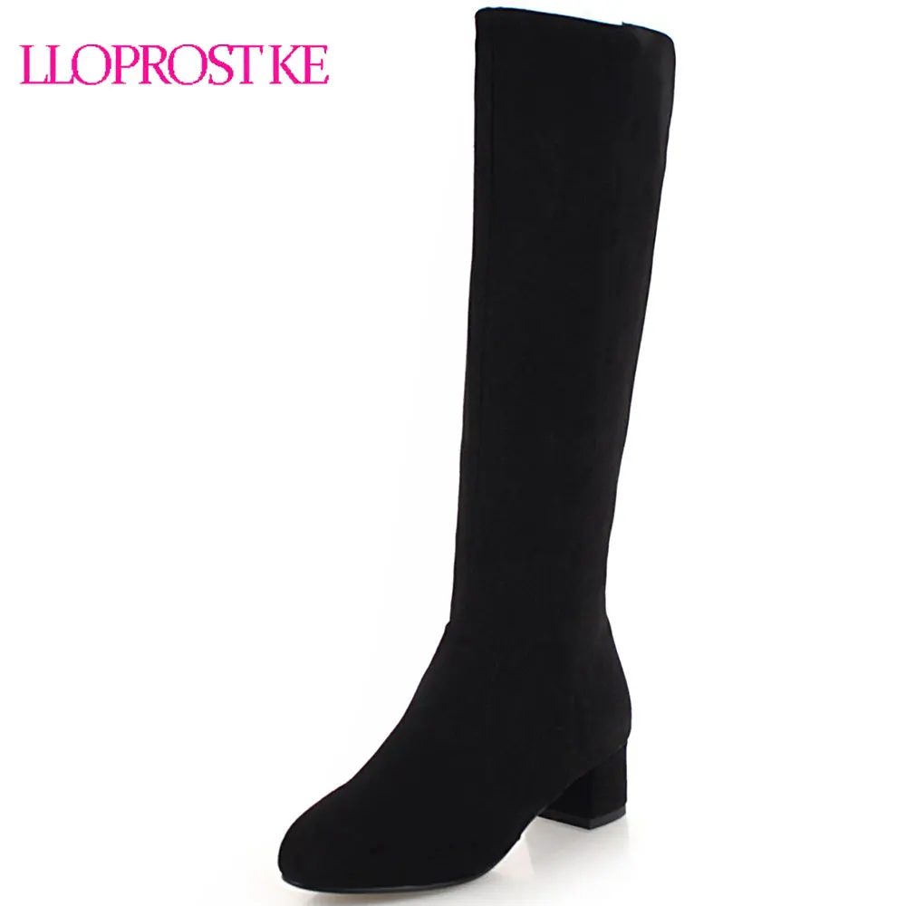 

Lloprost ke Ladies Patchwork High Heels Pointed Toe Sexy Knee High Boots Black Brown Female Shoes Winter Riding Botas D539
