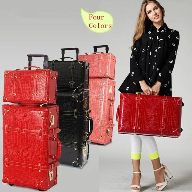 Korea Retro 14 22 24 women travel luggage bags sets,high quality pu