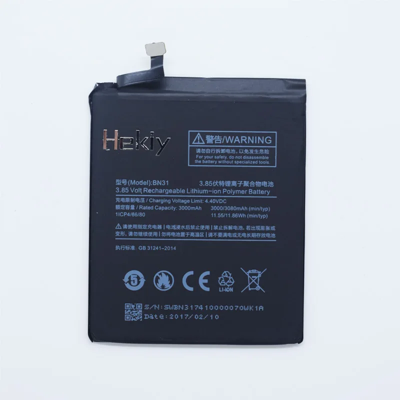 Hekiy 2019 новый оригинальный настоящий аккумулятор BN31 3000/3080 мАч с клейкой наклейкой