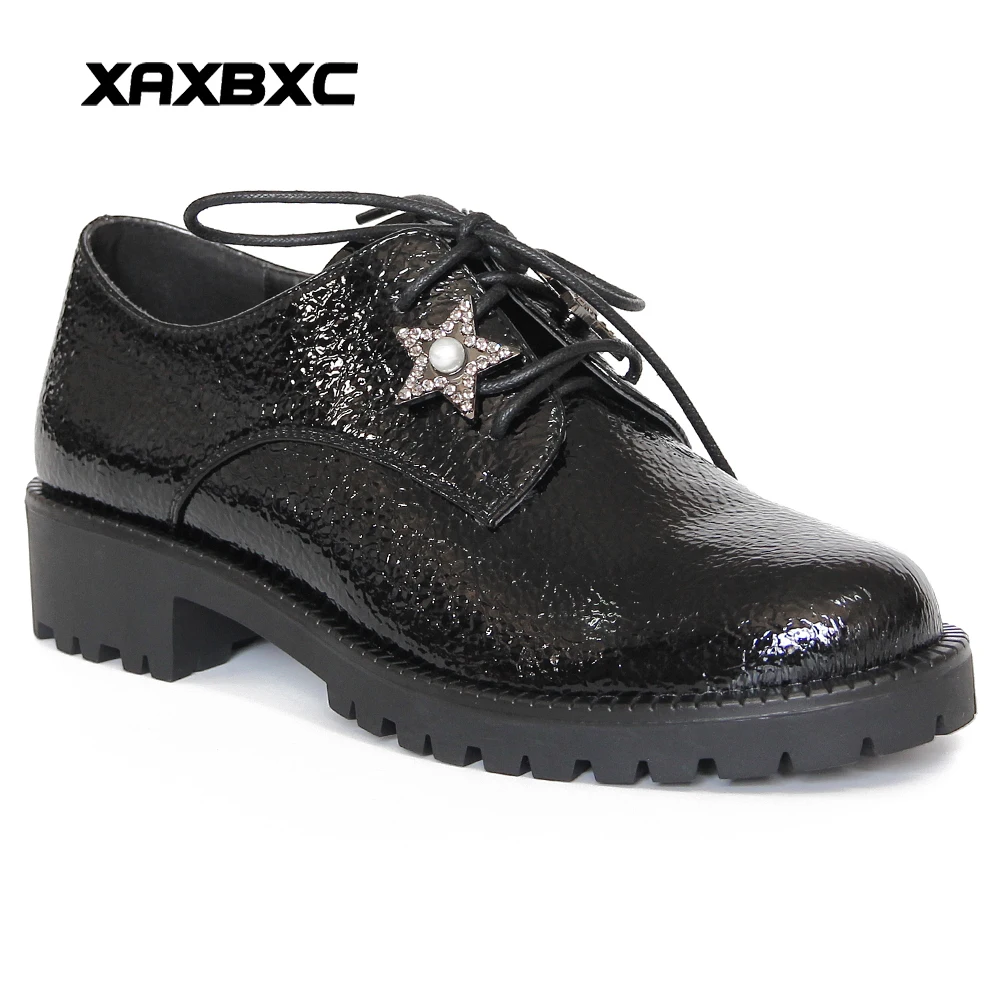 XAXBXC Retro British Style Leather Brogues Oxfords Flat Women Shoes