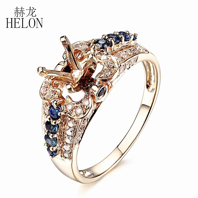 

HELON Solid 10K Yellow Gold 0.9ct Natural Diamonds & Sapphires Ring 6-7mm Round Cut Semi Mount Engagement Wedding Ring Setting