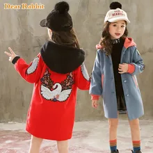 Новая осенне-зимняя детская парка, куртки для девочек, длинное шерстяное пальто, утепленная детская одежда, ветровка, одежда с вышивкой