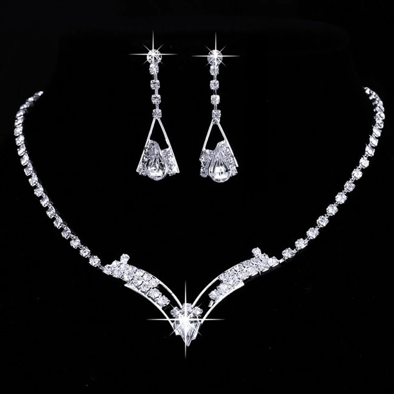 Buy Shiny Necklace Earring Jewelry Set Rhinestone