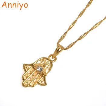 

Anniyo Small Hamsa Hand Pendant and Necklace for Women/Girl Gold Color Jewelry Arab Middle East Palm Shaped Ethnic Gift #059202