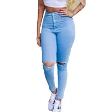 Лидер продаж Рваные Джинсы женские Высокая Талия Сексуальная карандаш Для женщин Джинсы для женщин эластичный деним Узкие брюки синие джинсы плюс Размеры женская одежда