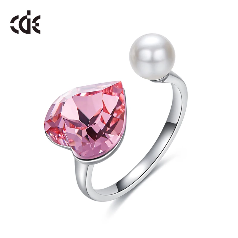CDE женские кольца с кристаллами украшенные от Swarovski Регулируемый Жемчуг Сердце
