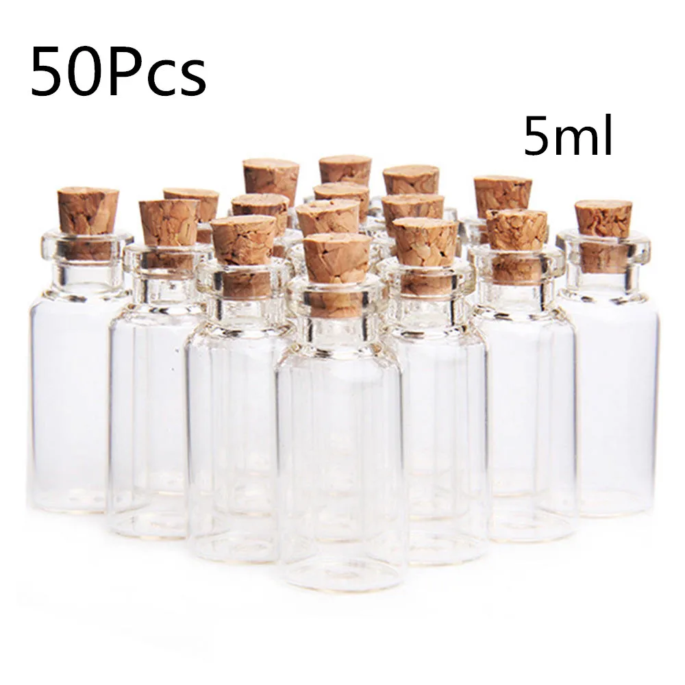

50pcs 5ml Small Empty Clear Glass Bottle Transparent Mini Empty Cork Glass Bottles Wishing Glass Message Vial Jars Container