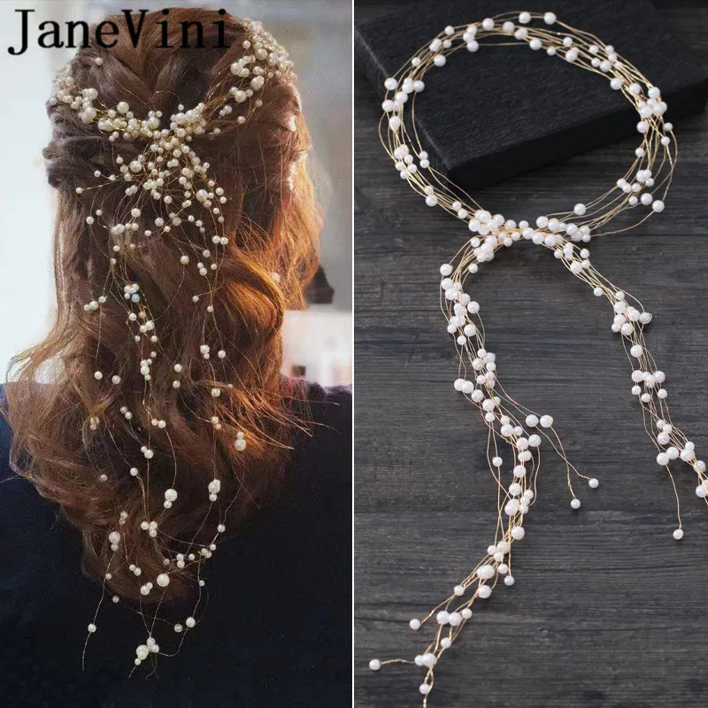 

JaneVini Wedding Hair Accessories Simulated Pearl Haedbands for Bride Crown Women Hairband Hair Ornaments haar accessoires bruid