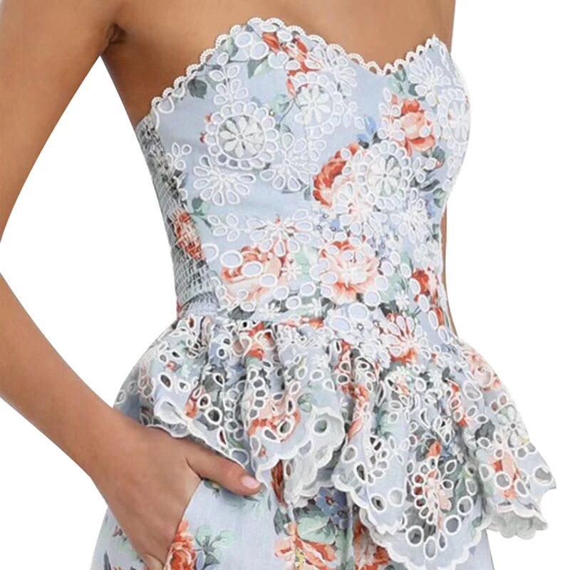 

Newest Stylish 2019 Designer Tops for Women Strapless Floral Ruffle Strapless Camis
