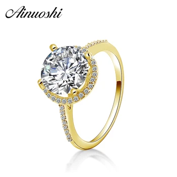 

AINUOSHI 14K Solid Yellow Gold Halo Ring 2.65 Carat Round Cut Engagement Wedding Band Anillo de joyeria Big CZ 14K Gold Ring