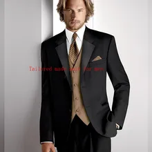 Высококачественные для жениха смокинги Модные мужские свадебные костюмы на заказ Черные смокинги(куртка+ брюки+ жилет+ галстук