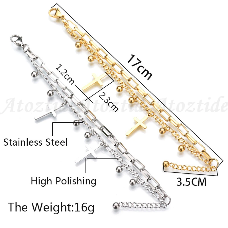 Cross-Beads-Pendant-Extension-Chain-Gold-Color-Stainless-Ste_