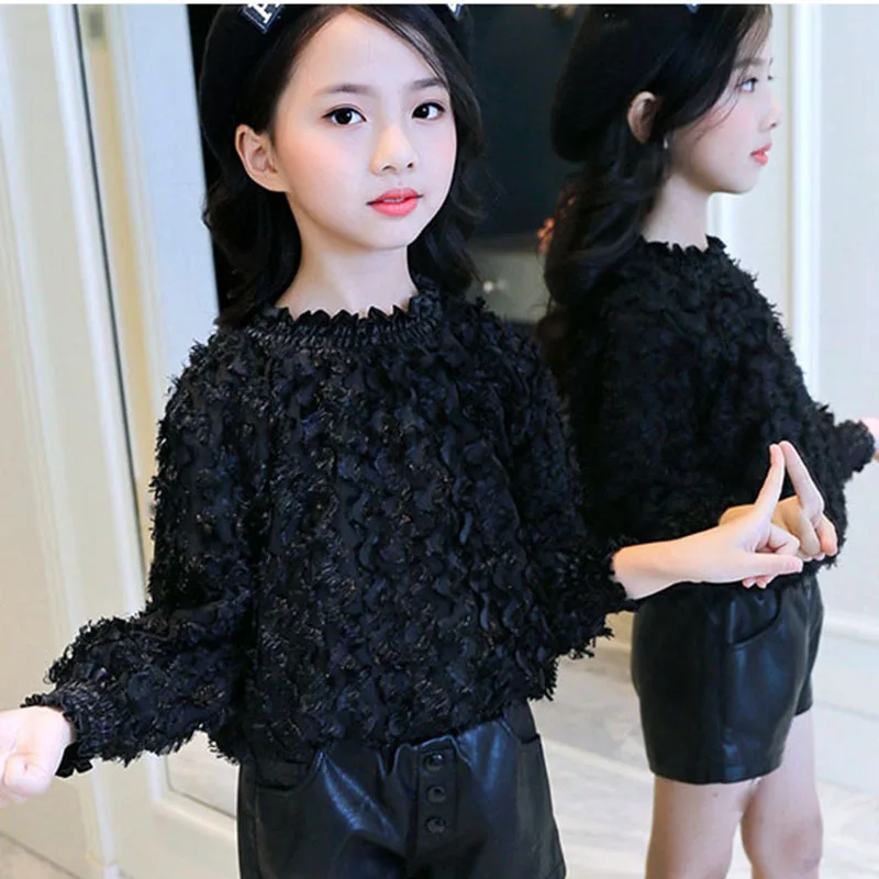 

New Arrival Teen Girls T-shirts Long Sleeve Black White T Shirt For Girl Toddler Girl Shirts Autumn Spring Children Clothing