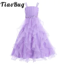 Tiaobug органзы Элегантное белое платье с блестками для девочек в цветочек платья для принцессы со стразами для торжеств вечернее платье для выпускного вечера; Длина нарядные платья для свадьбы