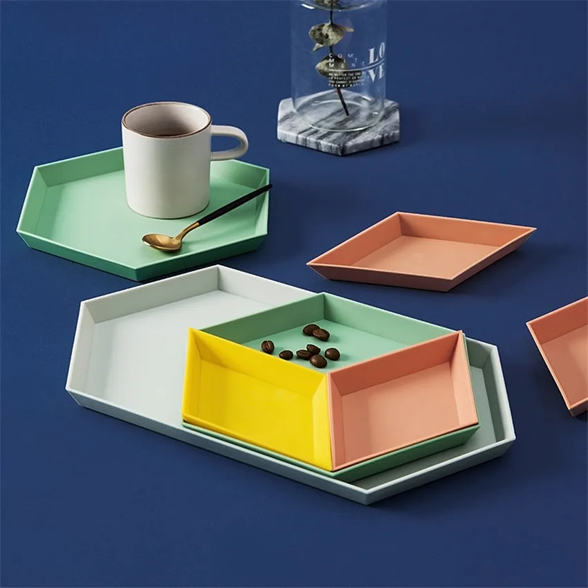 

1 Set Storage Tray Nordic Style Polygon Desktop Combination Tray Geometric Fruit Snacks Dish Plate Afternoon Tea Tableware Plate