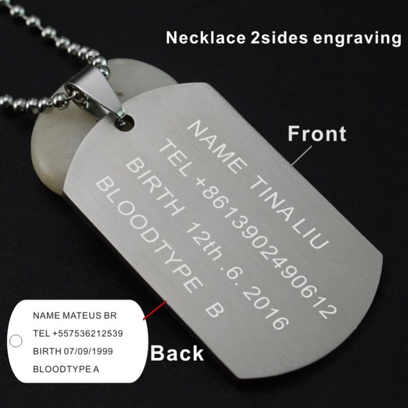 

Men's Military Army Matt Silver Stainless Steel Blank Dog Tag Charm Key Chain Pendant Necklace 60CM Long