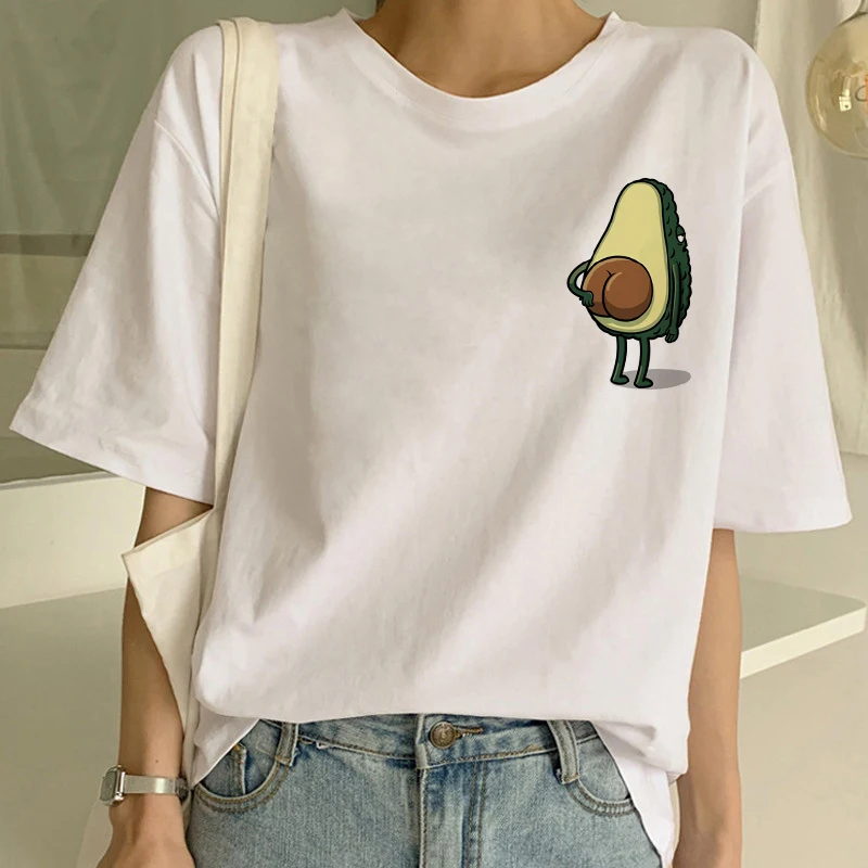 

Cartoon Avocado Vegan Short Sleeve Cute T-shirt Womens Small Fresh Casual T Shirt Harajuku Ullzang Tshirt Fashion Top Tee Female
