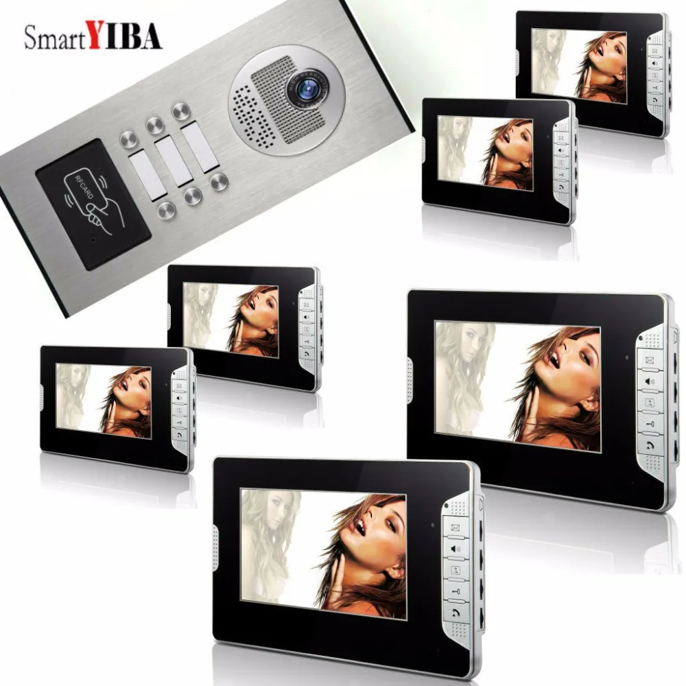

SmartYIBA 7"Video Intercom System RFID Access Apartment Entry 6 Monitors Kits Door Camera Doorbell Doorphone Kits