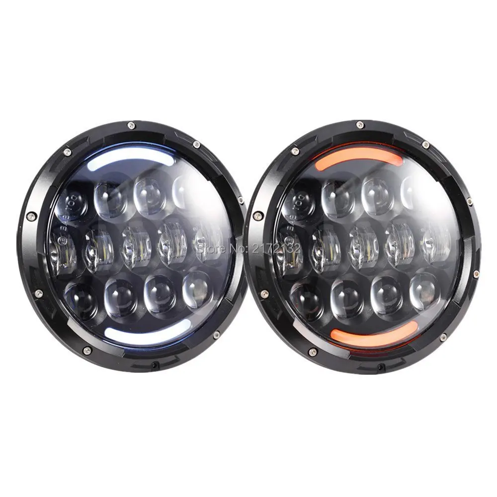 

2pcs 7INCH AMBER ANGEL EYE 105W LED HEADLIGHT WITH HI/LO BEAM REPLACEMENT KIT WITH TURNING FUNCTION FOR JEEP