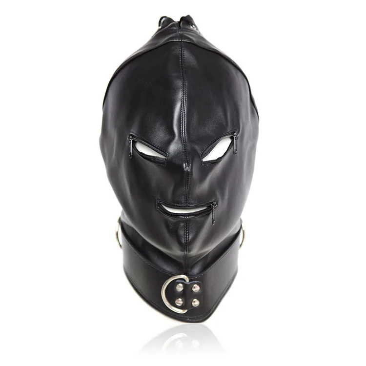 

11 Styles Unisex Black PU Leather Head Bondage Hood Mask Open Eye Mouth with Zipper Erotic Couple Flirting Toys Adjustable