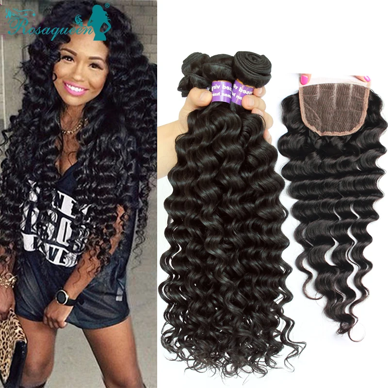 Brazilian Deep Wave With Closure 7A Mink Brazilian Virgin Hair With Closure 3 Bundles Deep Curly Weave Human Hair With Closure