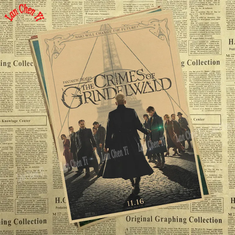 Фантастические звери: плакат из крафт-бумаги "The Crime of Grindelwald" для украшения дома, декоративная печать на стену