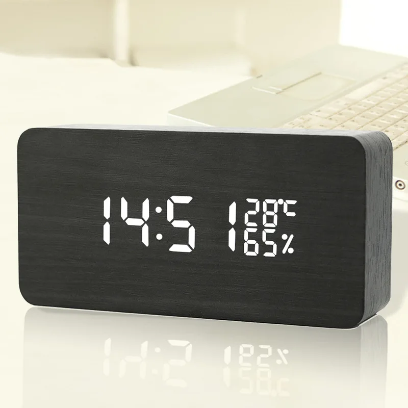  Led Bed Small Alarm Clock Lazy Alarm Clock Creative Gift Wooden Voice-Activated LED Electronic C Mi