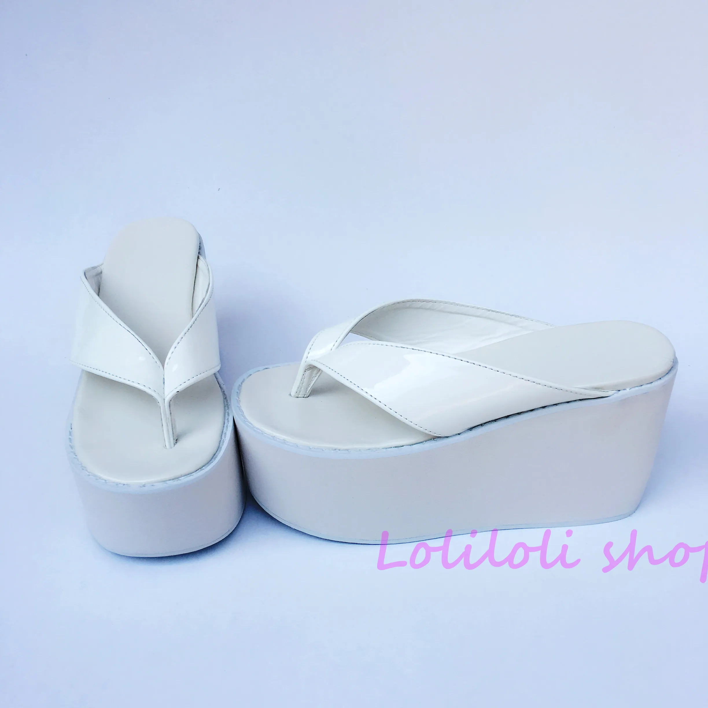 white platform flip flops