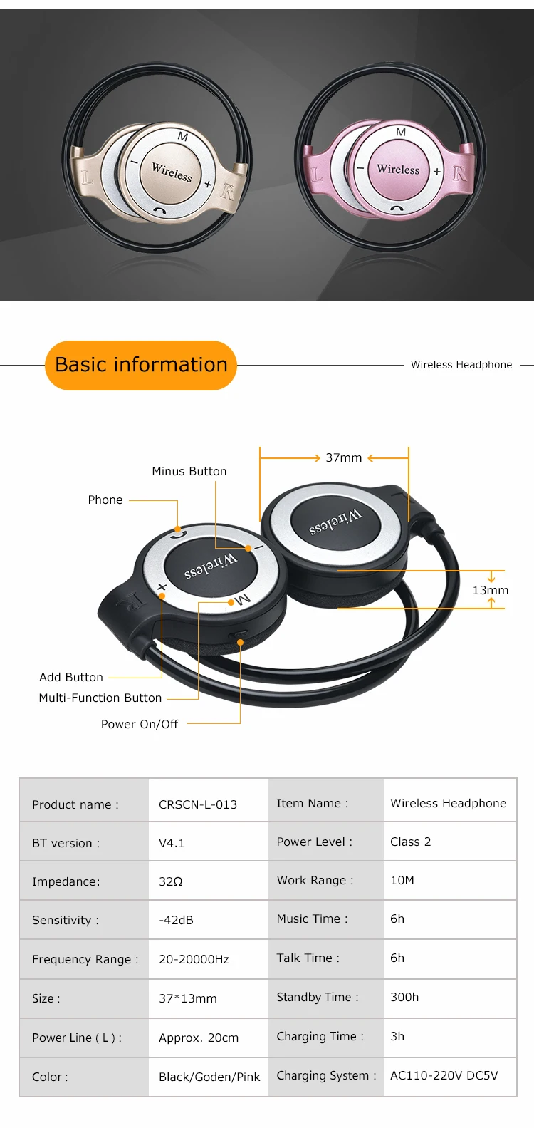 L013 беспроводные Bluetooth наушники, стерео TF карта, складные спортивные наушники, беспроводные наушники с микрофоном