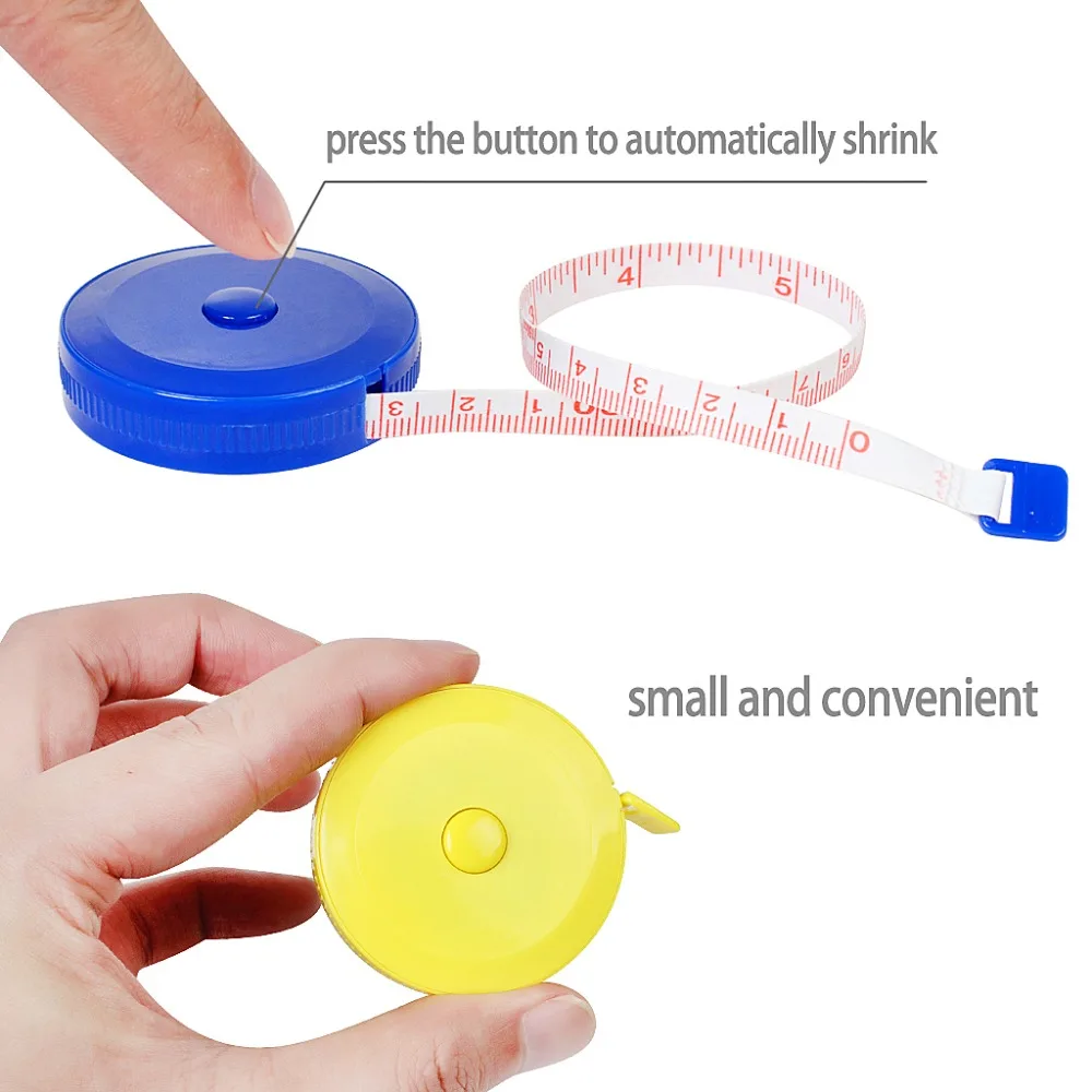 2 Pcs Retractable Tape Measure,1.5m60 inch Household Plastic Flexible Ruler For Measuring Body And Dress Tailoring,Two Colours(Yellow,Blue),Gift 50 Pcs Needle Threaders (5)