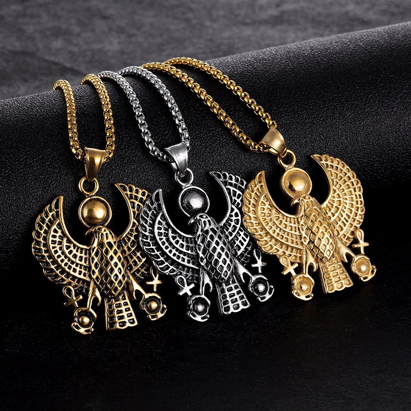 Hip Hop Rock Titanium Steel Egypt Ankh Cross Eagle Horus Pendants &amp Necklace for Men Jewelry Gold Silver Color Black | Украшения и