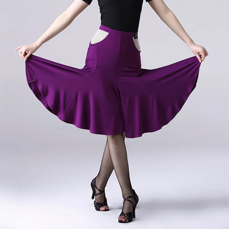 

Latin Dance Skirt Modern Dance Practice Training Elegant Half Skirts Female Ballroom Cha Cha Samba Stage Dancing Clothes DL3896