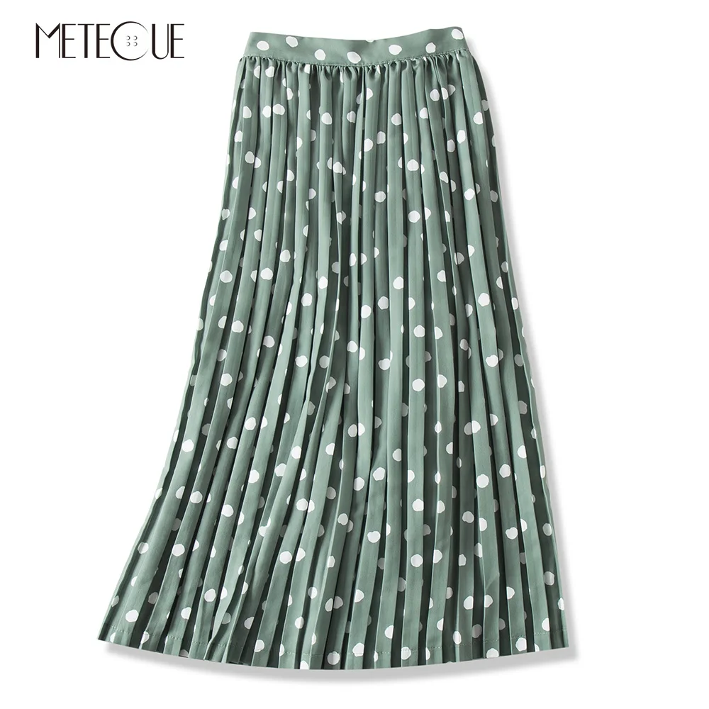 

Retro Polka Dot Printing Elastic High Waist with Zipper Chiffon Pleated Skirt Vintage A Line Long Women Skirts Summer 2019