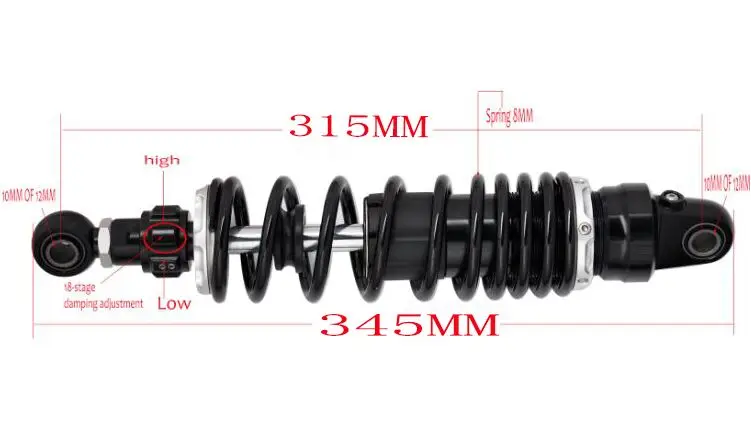 8 мм весна 305 мм 310 мм воздушные/Азотные амортизаторы для мотоцикла для Honda/Yamaha/Suzuki/Kawasaki/велосипеды грязи/ATV черный+ серебристый