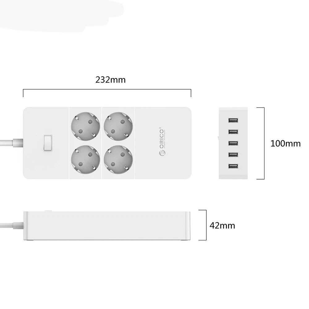 ORICO мощность полосы ЕС Plug удлинитель стабилизатор напряжения ЕС мощность полосы с 5x2. 4A USB зарядное устройство порты