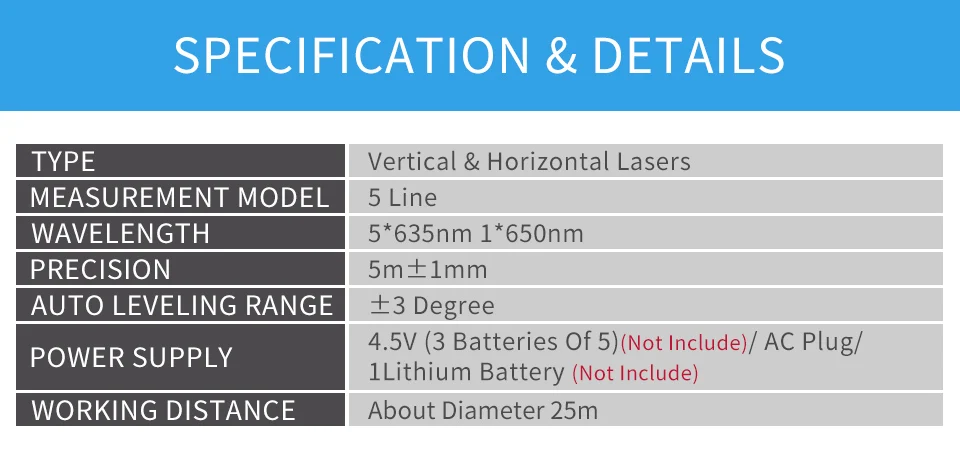 5 линий, 6 точек, красный/зеленый лазерный уровень, 360 градусов, перекрестная линия, вращающийся уровень, измерительные приборы, 5 линий, 6 точек, строительный инструмент