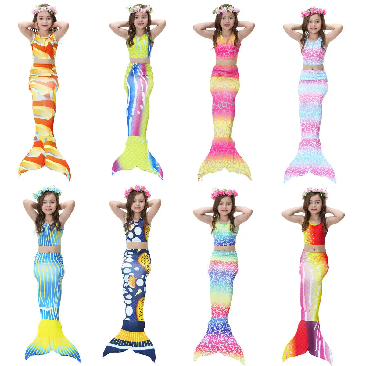 

New Girls Kids Mermaid Tail Swimmable 3pcs Bikini Set Swimsuit Swimming Costume