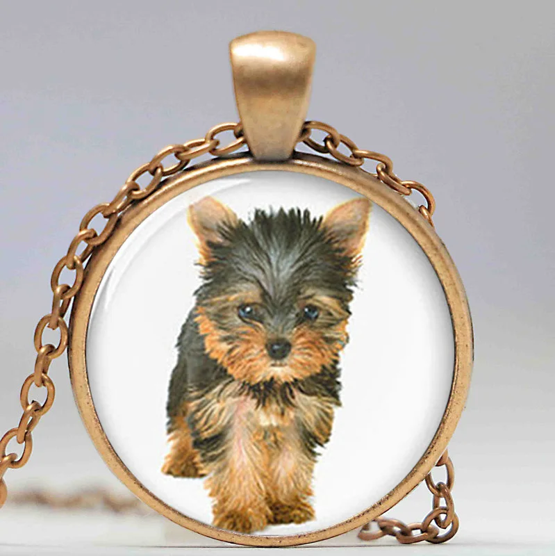 1 шт./партия, ожерелье для йоркширского терьера, подвеска для милой собаки из стекла, фото, подарок для собаки - Окраска металла: Antique Cooper