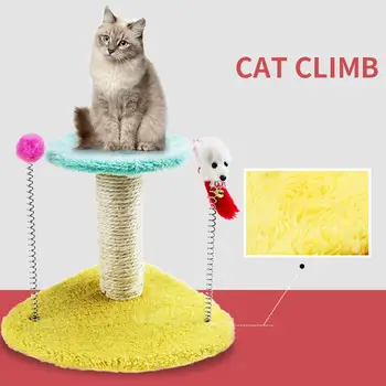 

Cats Toys Triangle Bottom Activity Tree Wooden Climbing Frame With Spring Mouse Hair Ball Bell Design Funny Pet Cat Teasing Toys