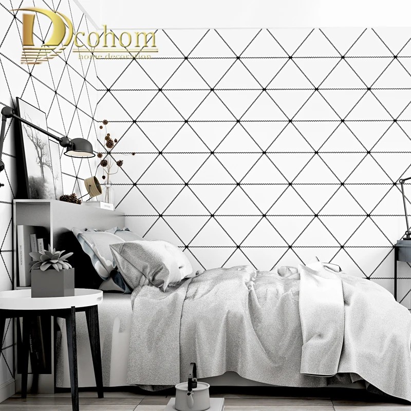 

Waterproof Modern Black and White Geometric PVC&Vinyl Wallpaper Pattern Non Woven Wall Paper Roll For Wall Living Room