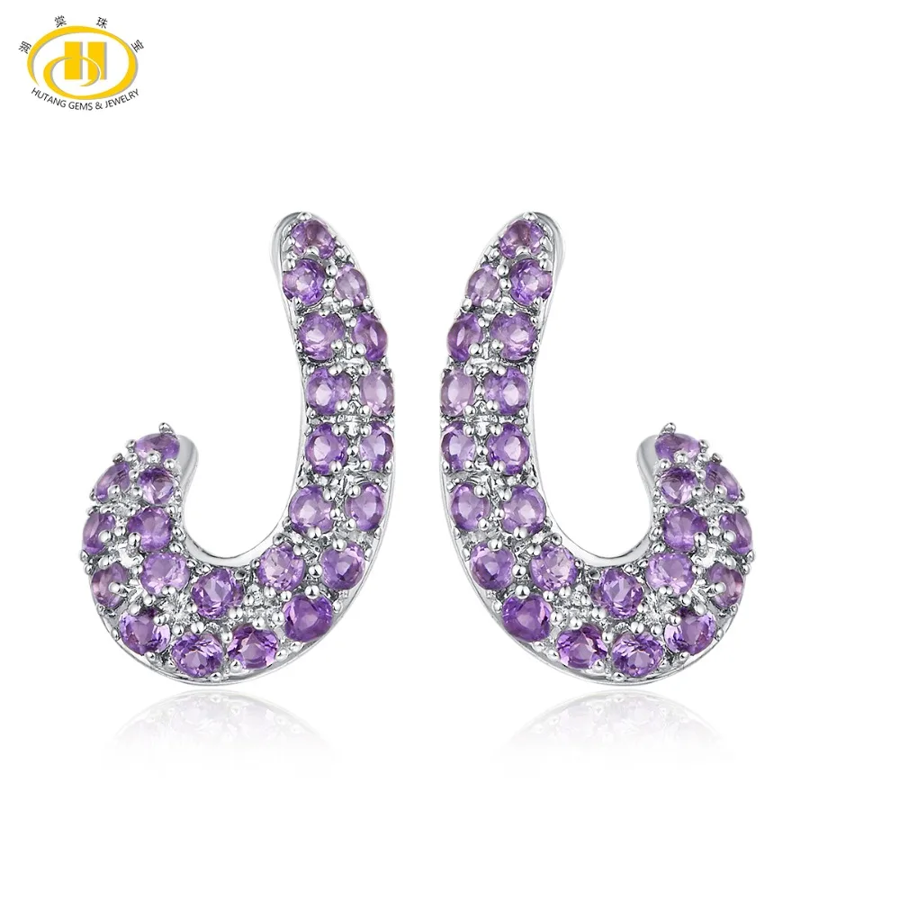 

Hutang Amethyst Stud Earrings Natural Gemstone Solid 925 Sterling Silver Fine Fashion Stone Moon Jewelry For Women Best Gift New
