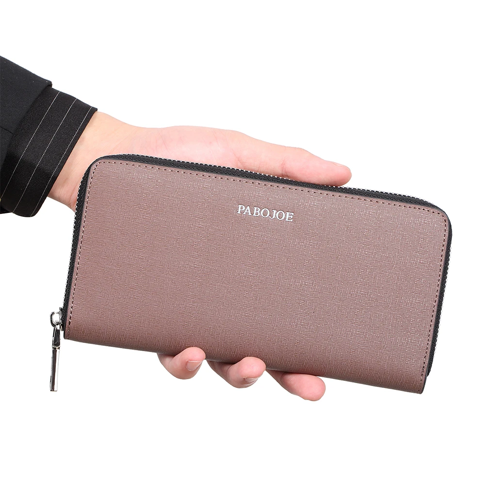 Pabojoe Leather Wallet Men Long Fashion Luxury Brand Card Holder Male Clutch Zipper Wallet