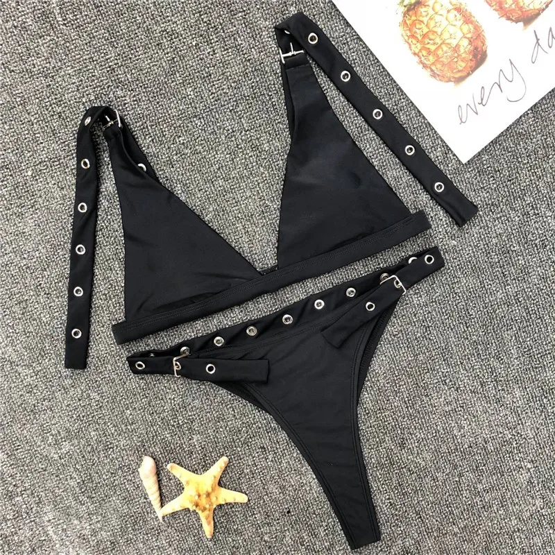 

Bikini 2018 Swimwear Swimming Suit For Women Pure Sexy Rivet Buckle Bikini Set Swimsuit Brazilian Bikinis